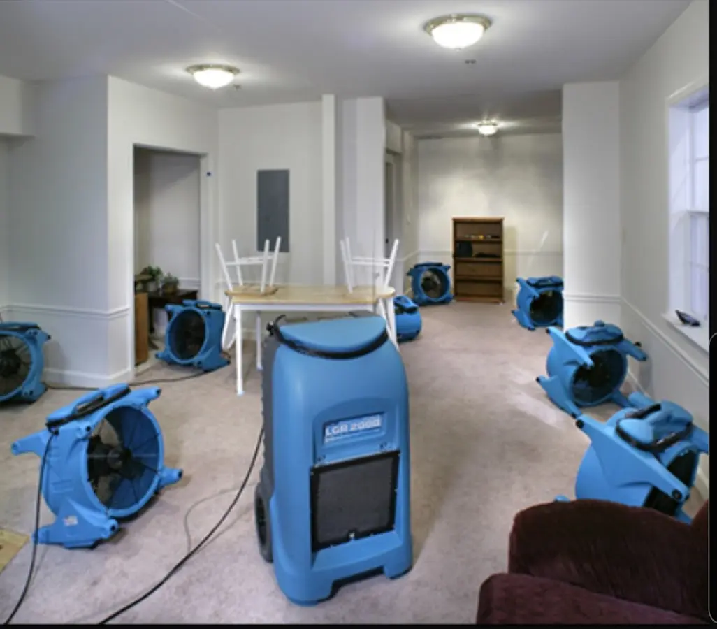 Air movers and dehumidifier setup for Water Extraction & Removal in Claremore